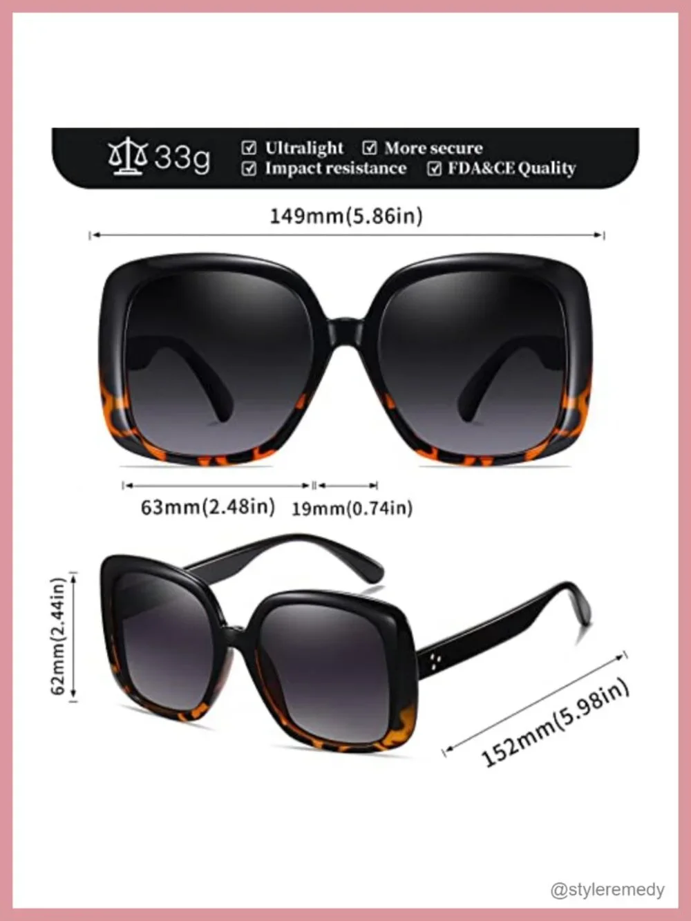 Oversized Square Polarized Sunglasses for Women UV400 Protection Retro Shades